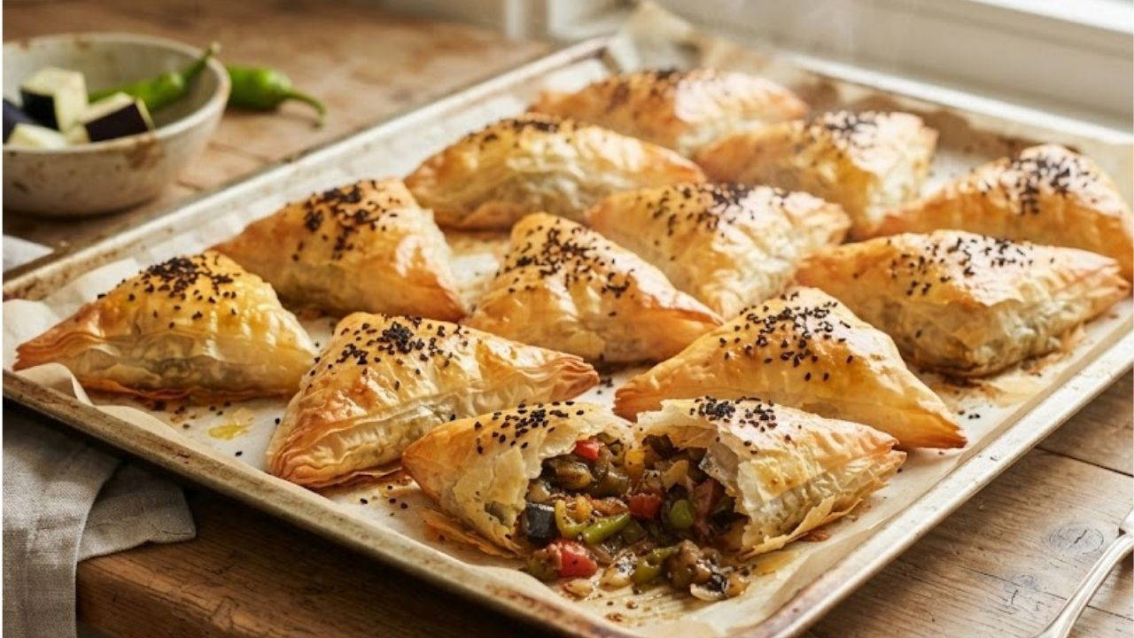 Çay saatlerinin yeni favorisi: Köz patlıcanlı çıtır börek tarifi