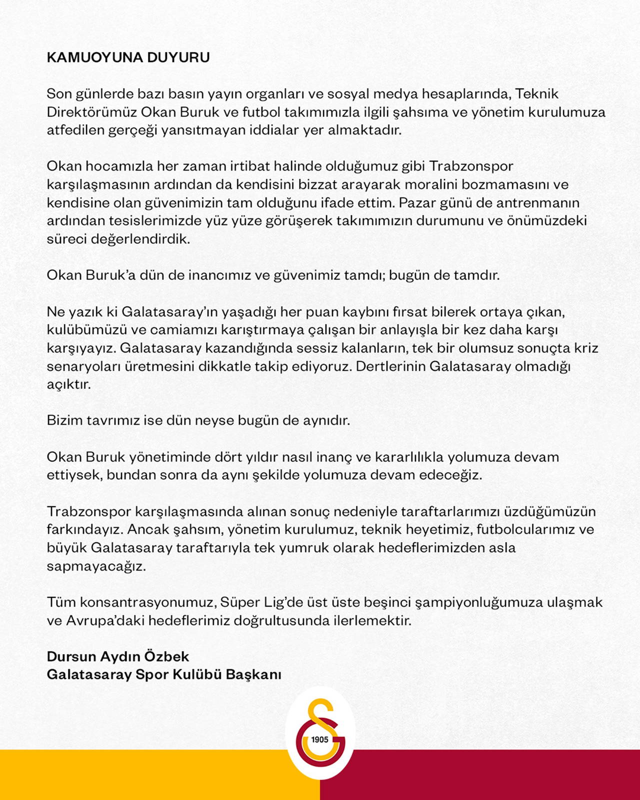 dursun ozbekten okan buruk iddialarina yanit dun de inancimiz tamdi bugun de tam 0